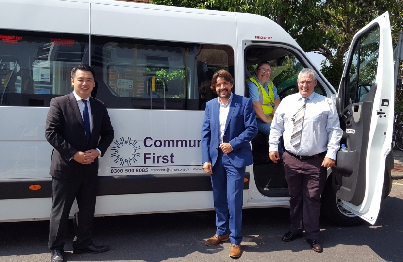 Alan Mak MP with Community First Chief Executive Tim Houghton and some of the team