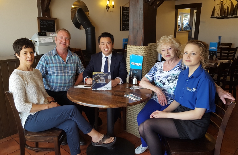 Alan Mak MP with Jeff and Caroline Clark and family at Coastguard Café