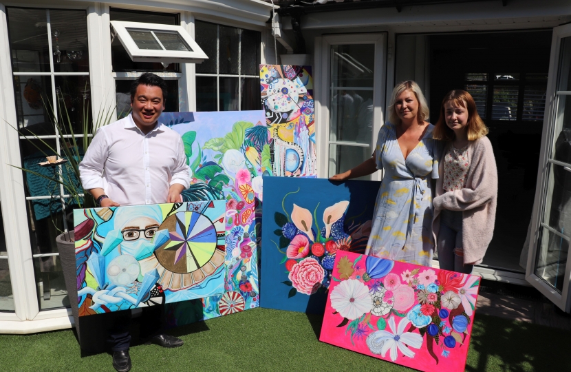 Alan Mak MP with Karina Vaile and her daughter Tilly at their home in Warblington 