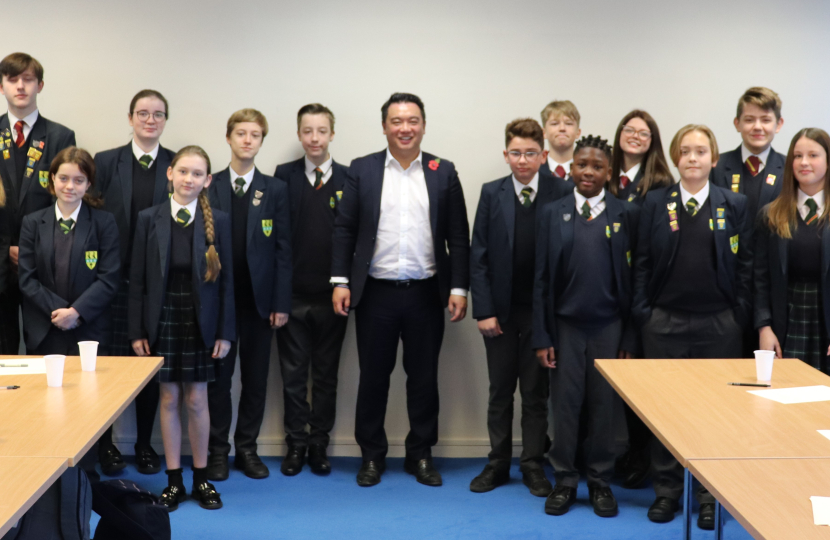 -	Local MP Alan Mak met students at the Crookhorn College to discuss all things Parliament and Politics during this year’s Parliament Week 