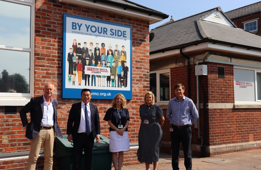 Alan Mak MP met staff at the RNRMC outside their offices at HMS Excellent on Whale Island