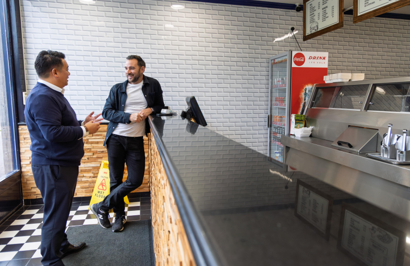 Local MP Alan Mak visits 1st Quay Fish & Chips in Widley for Small Business Saturday and urges people to support independent traders