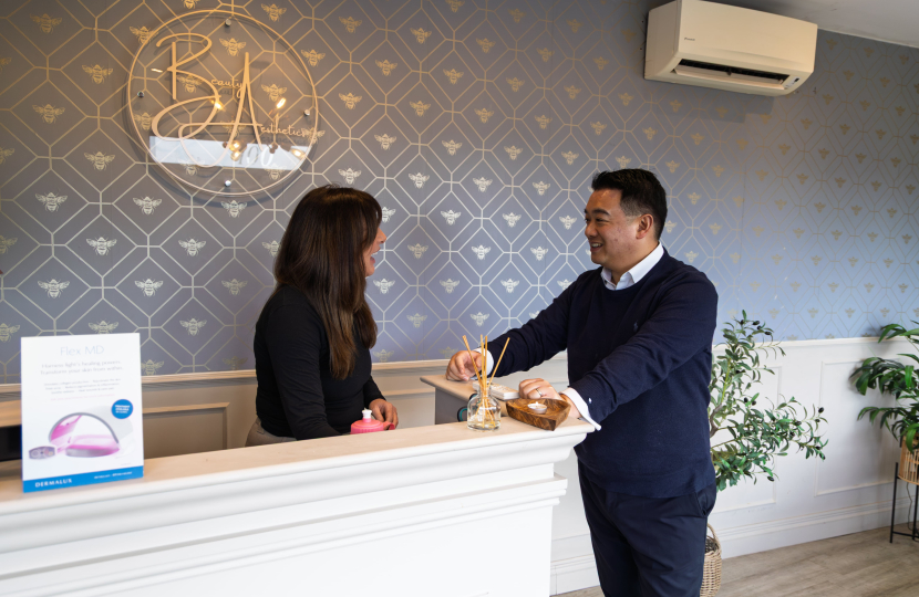 Local MP Alan Mak visits beauty salon in Emsworth for National Beauty Week 