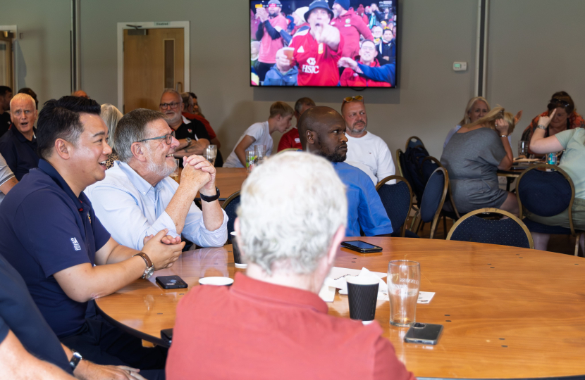 Local MP Alan Mak joins supporters at Havant Rugby Club to cheer on victorious Lions