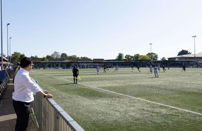 Local MP Alan Mak at Westleigh Park to watch Havant & Waterlooville FC's final game of season