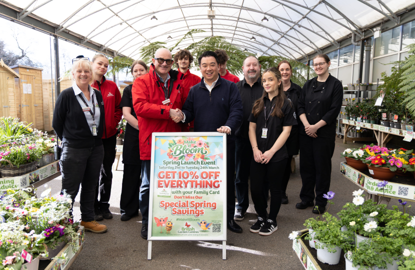 Local MP Alan Mak visits Havant Garden Centre to mark first anniversary and launch spring season for 2026