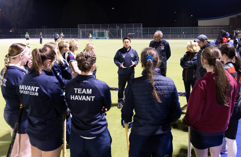 Local MP Alan Mak visits Havant Hockey Club training as he becomes Honorary Patron