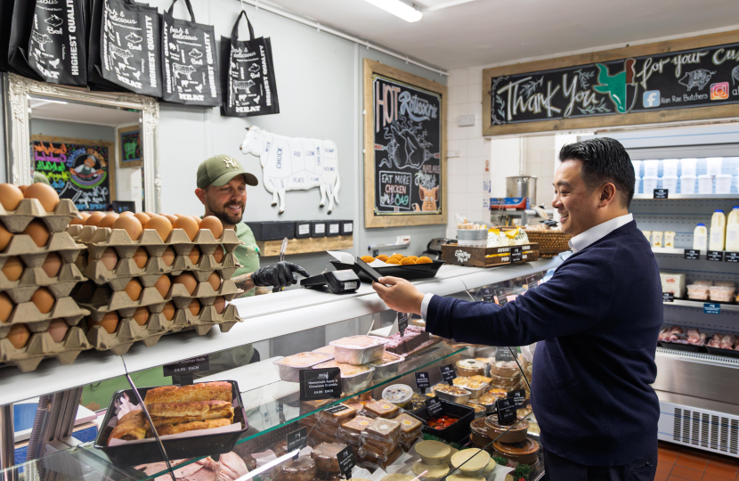 Local MP Alan Mak visits Isaac Family Butchers on Hayling for Small Business Saturday and urges people to support independent traders