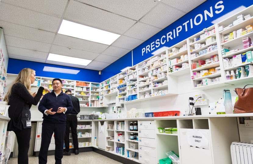 Local MP Alan Mak visits Lalys Pharmacy on Hayling Island and calls for more Government support for community pharmacies