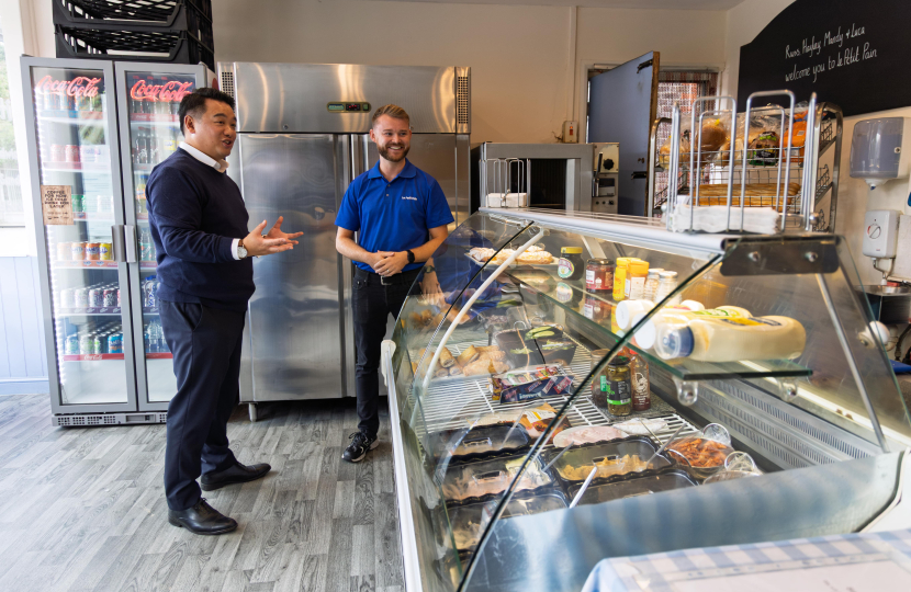 Local MP Alan Mak visits Le Petit Pain in Emsworth for Small Business Saturday and urges people to support independent traders