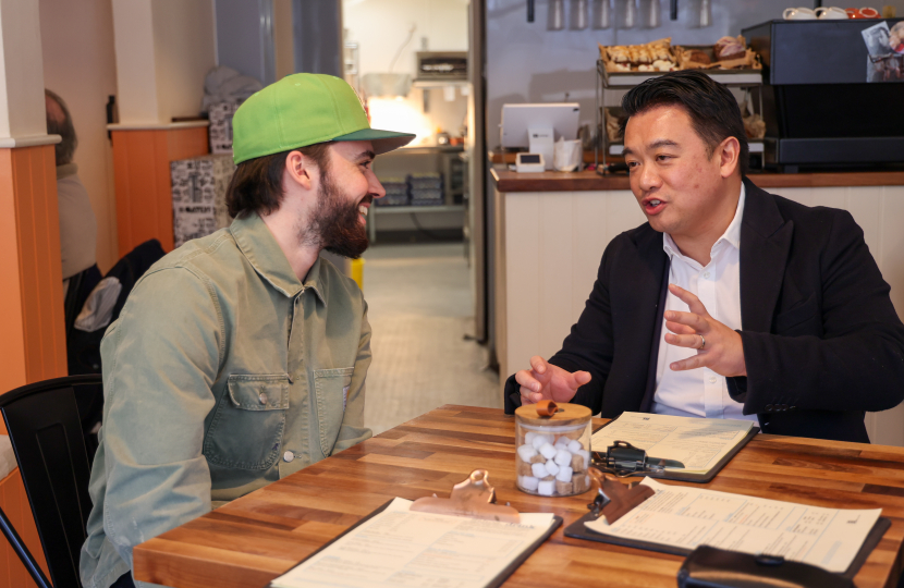 Local MP Alan Mak visits Havant coffee shop Ethos for Small Business Saturday and urges people to support independent traders 