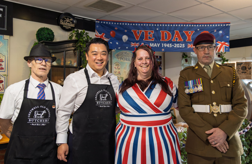 Local MP Alan Mak attends special VE Day 80th anniversary event organised by Leigh Park butchers