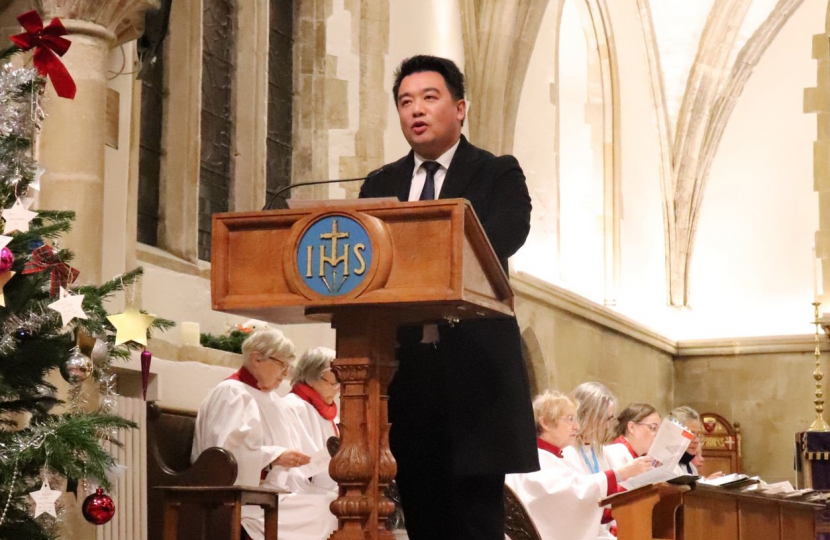 Local MP Alan Mak delivers a reading at the Community Christmas Carols Service at St Faith’s Church 