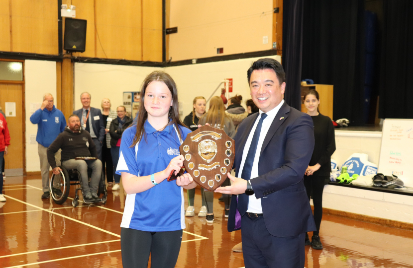 Local MP Alan Mak presents Harriet Wilson with an award for natural talent