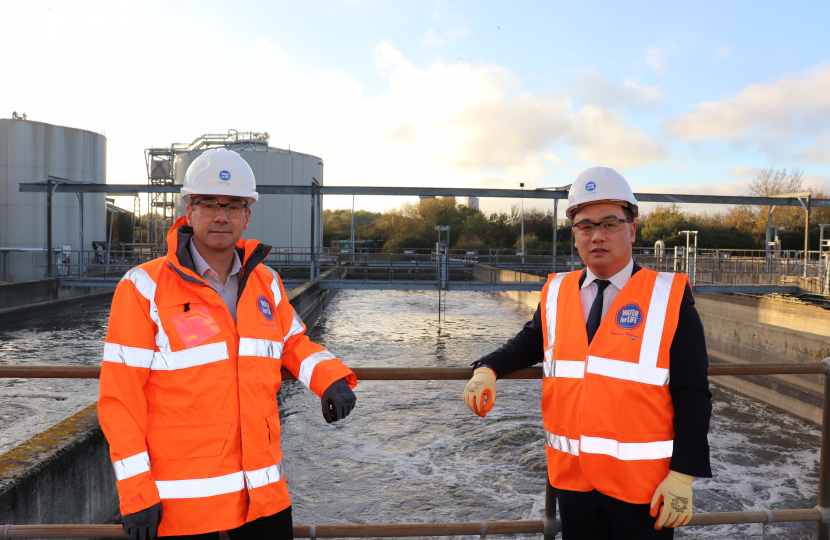 Local MP Alan Mak met new Southern Water CEO Lawrence Godsen at Budds Farm wastewater treatment works in Havant.