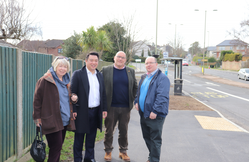 Local MP Alan Mak met Councillors Liz Fairhurst, Mark Inkster and Nick Adams-King at the site of the Bedhampton Road scheme 