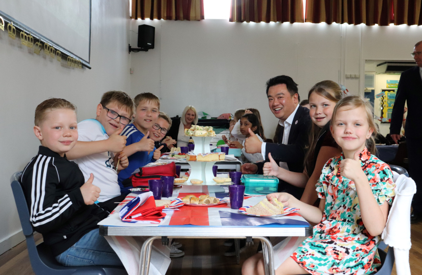 Local MP Alan Mak joined pupils at Purbrook Junior School for a Coronation Lunch [1]