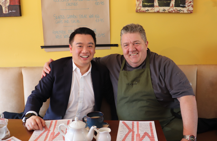 Local MP Alan Mak has lunch at Mike's Kitchen on Hayling Island and praises local small businesses for English Tourism Week