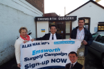 Alan Mak MP with Emsworth councillors Rivka Cresswell and Richard Kennett