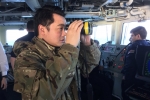 Local MP Alan Mak assists with the watch on the Bridge of HMS Monmouth