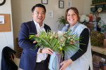 Local MP Alan Mak visits Claire's Floristry and Tea Room in Bedhampton for Small Business Saturday and urges people to support independent traders 