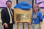 Local MP Alan Mak meets Hayling Island therapy dog Molly at QA Hospital