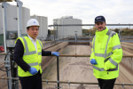 Alan Mak with Southern Water CEO Ian McAulay at the Budds Farm waste water treatment plant in Havant