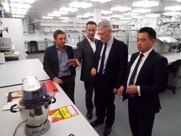 Picture: Alan Mak MP and Andrew Jones MP in Kenwood’s new customer experience centre with Mark Welch and Neal Jones from Kenwood