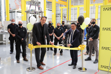 Alan with Matt Bylett, head of operations at Sartorius opening the new factory