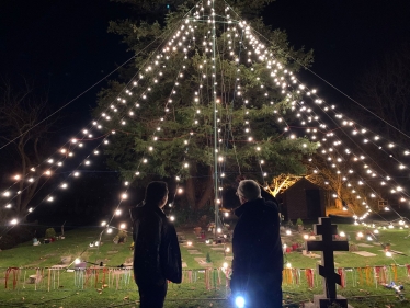 Local MP Alan Mak met John Blake beside the Tree of Light at St Peter's Church