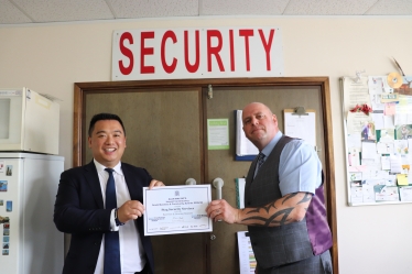 Local MP Alan Mak presents Andy Morrison with the Small Business and Community Award for Best New and Growing Business