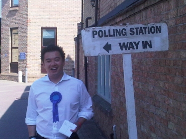 Alan Mak outside a polling station