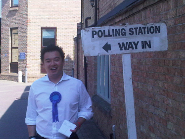 Alan Mak outside a polling station