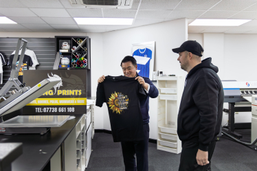 Local MP Alan Mak visits Viking Prints in Leigh Park for Small Business Saturday and urges people to support independent traders