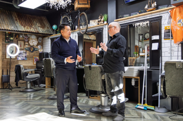 Local MP Alan Mak visits Zoom Barbers in Leigh Park for Small Business Saturday and urges people to support independent traders