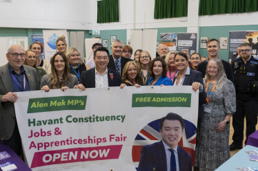 Alan Mak with exhibitors at his 11th annual Jobs and Apprenticeships Fair