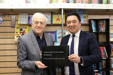 Local MP Alan Mak met with Pietro Rocchiccioli at the Hayling Island Bookshop to purchase a copy of his new picture-book.
