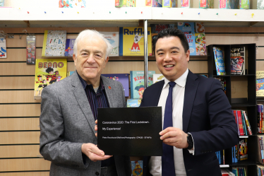 Local MP Alan Mak met with Pietro Rocchiccioli at the Hayling Island Bookshop to purchase a copy of his new picture-book.