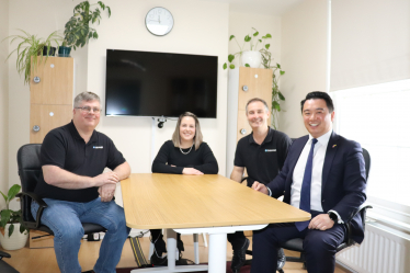 Local MP Alan Mak met (left to right) Neil Strange, Samantha Cole and Mark Otten at the Datavault office