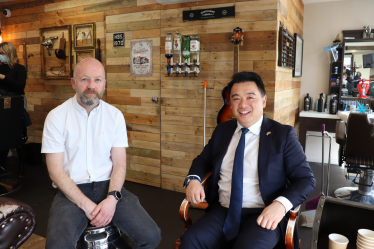 Local MP Alan Mak met with Mark Griffiths at The Hayling Barber Shop 