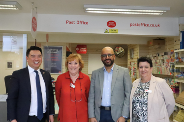 Local MP Alan Mak met Harry Sanghera, the new Hayling Island Postmaster, and his two staff Val and Gloria