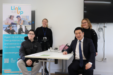 Local MP Alan Mak met staff at the Link Up Youth Hub at the Front Lawn Community Centre, along with Mason Robinson.