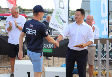 Local MP Alan Mak presents prizes at 2023 International Laser Class Association (ILCA) UK National Championships sailing regatta at Hayling Island Sailing Club