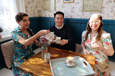 Local MP Alan Mak visits Queenie's Vintage Tea Room in Emsworth for Small Business Saturday and urges people to support independent traders 